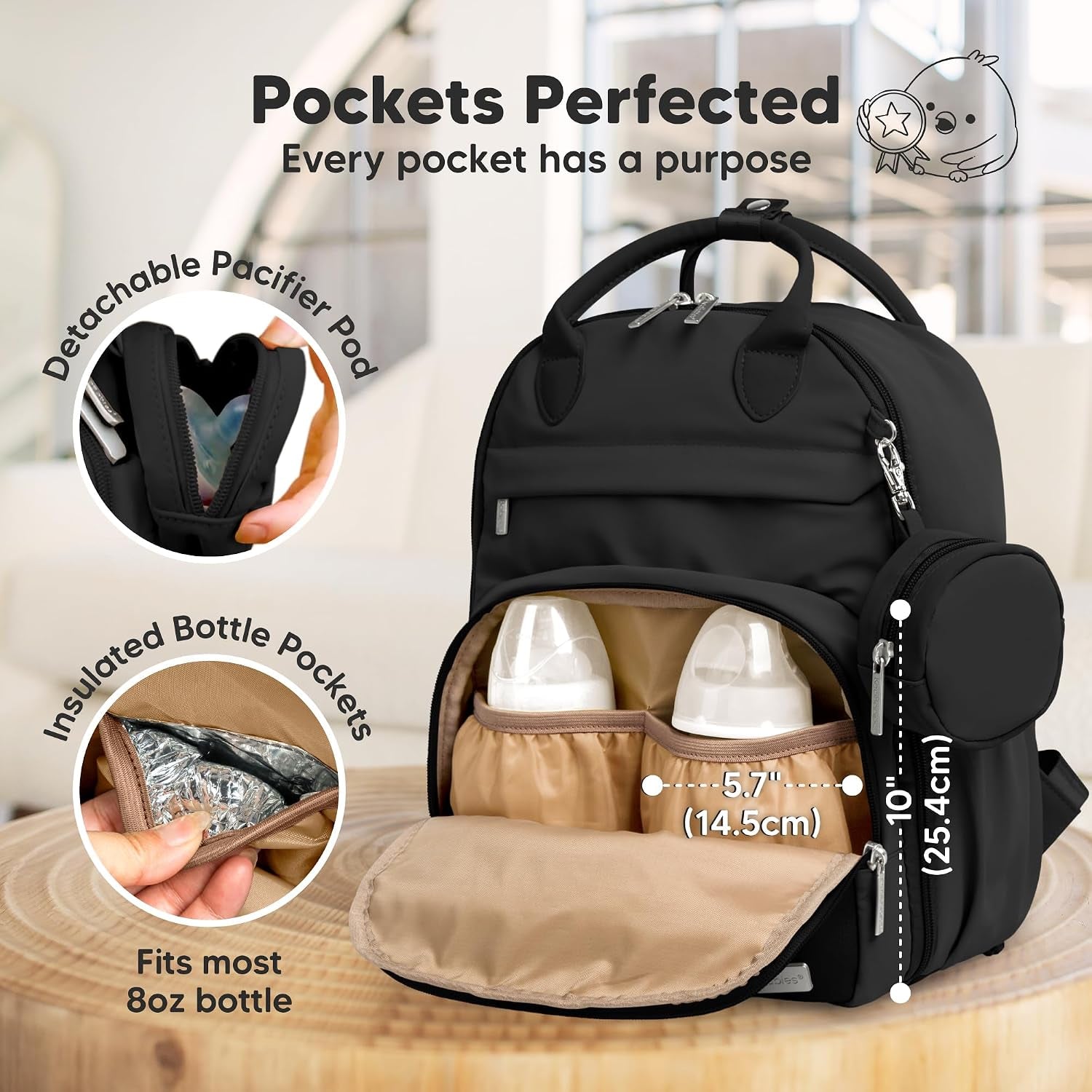 Diaper Bag Backpack, Travel Diaper Back Packs (Trendy Black, J)