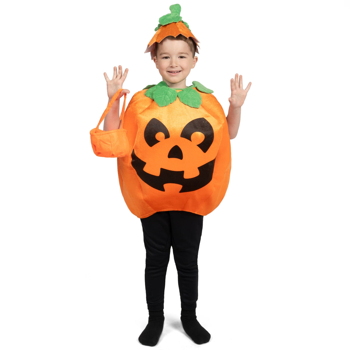 Child Pumpkin Costume with Toy Basket for Kids Toddler Halloween Dress up Pumpkin Themed Party Role Play Cosplay