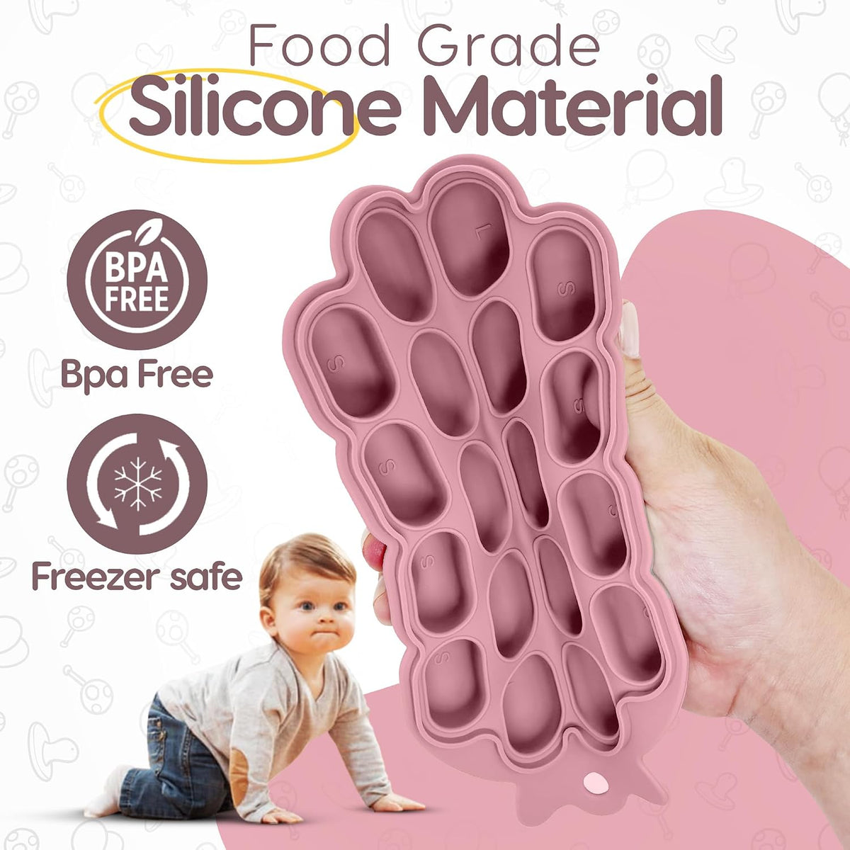 O’Doe Baby Food Freezer Trays | Bpa-Free, Food-Grade Silicone Freezer Molds with 2 Trays(18 Holes) | Silicone Freezer Trays with Lid and Baby Food Freezer Tray for Baby Food Storage Containers Freezer