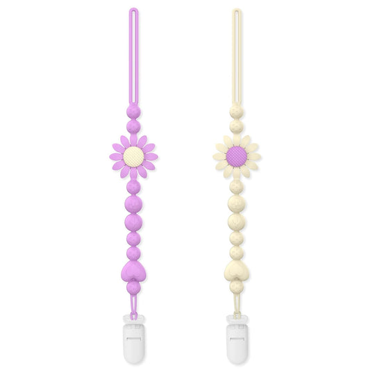 Pacifier Clip, 2 Pack Silicone Pacifier Clip with One Piece Design for Newborn Boys and Girls, Floral Patterns Pacifier Holder Clip Fits for Most Pacifier, Baby Shower and Baby Gift