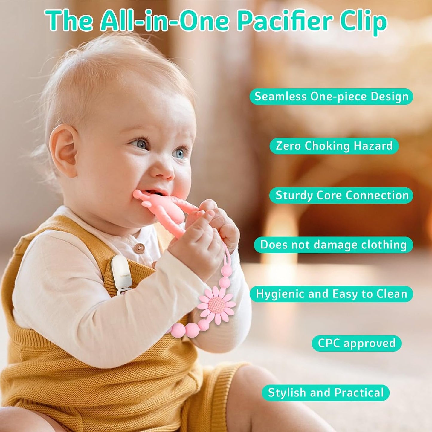 Pacifier Clip, 2 Pack Silicone Pacifier Clip with One Piece Design for Newborn Boys and Girls, Floral Patterns Pacifier Holder Clip Fits for Most Pacifier, Baby Shower and Baby Gift