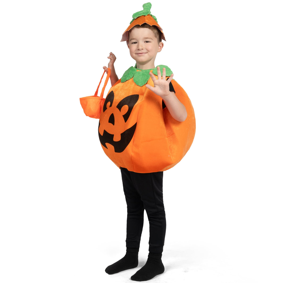 Child Pumpkin Costume with Toy Basket for Kids Toddler Halloween Dress up Pumpkin Themed Party Role Play Cosplay