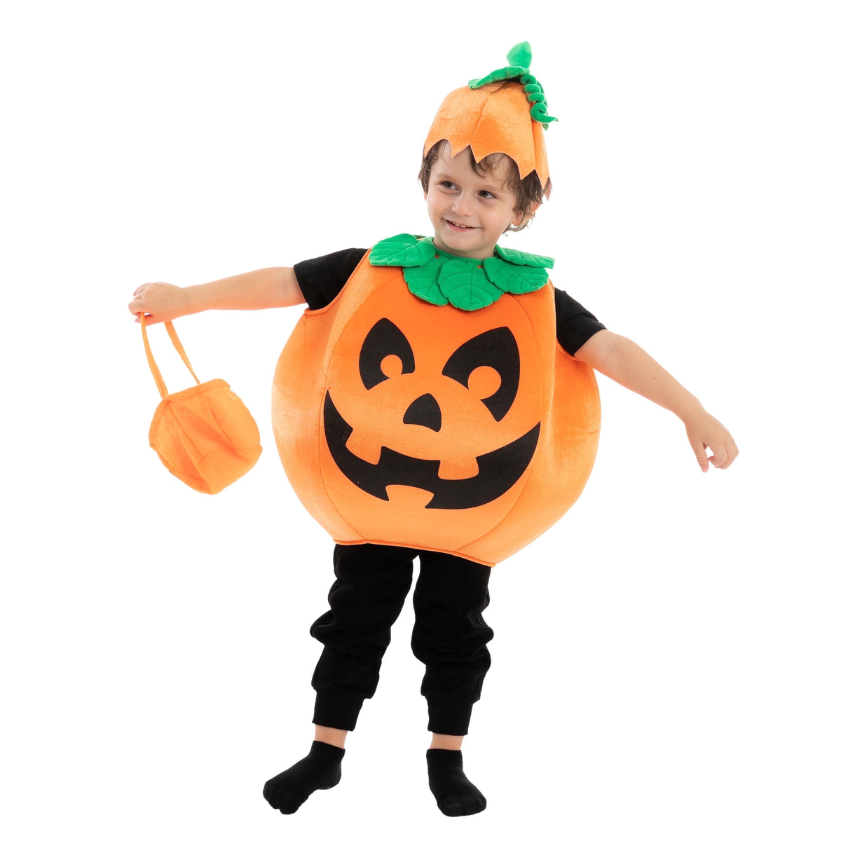 Child Pumpkin Costume with Toy Basket for Kids Toddler Halloween Dress up Pumpkin Themed Party Role Play Cosplay