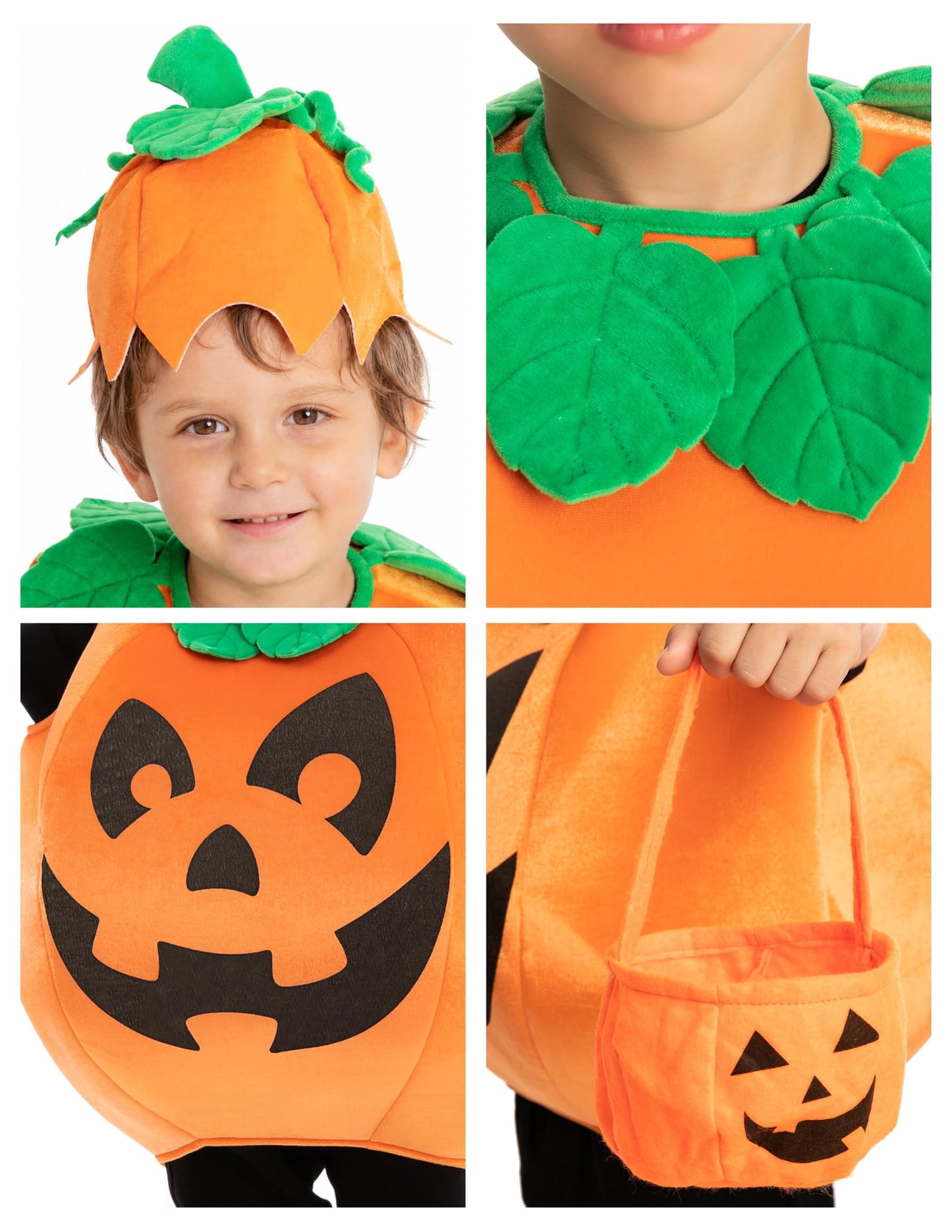 Child Pumpkin Costume with Toy Basket for Kids Toddler Halloween Dress up Pumpkin Themed Party Role Play Cosplay