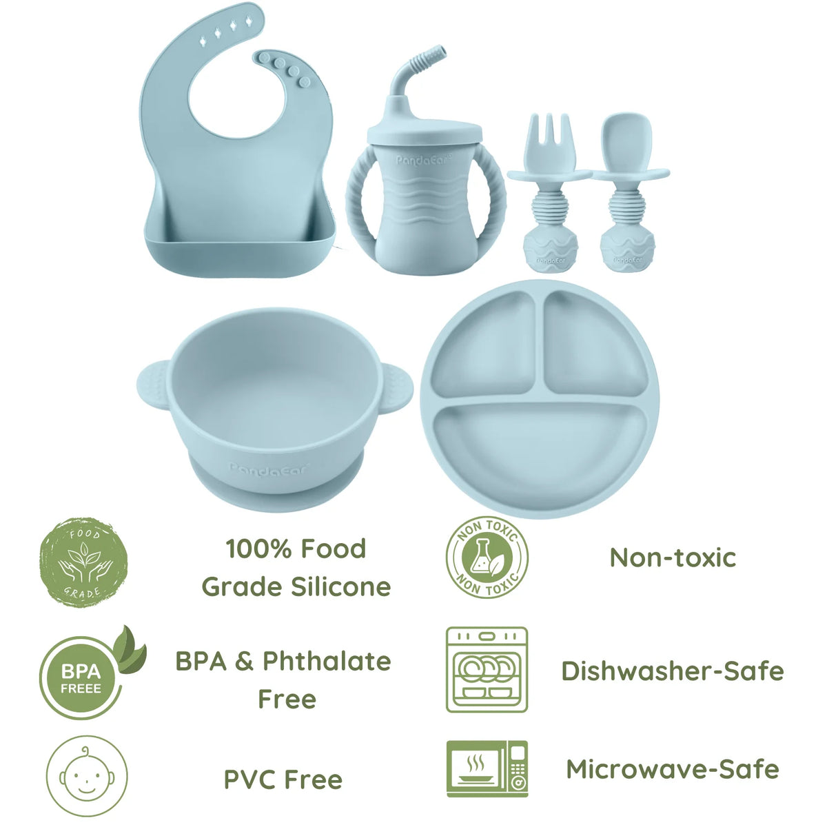 12-Piece Silicone Baby Feeding Set with Adjustable Bib, Suction Bowl, Straw Cup