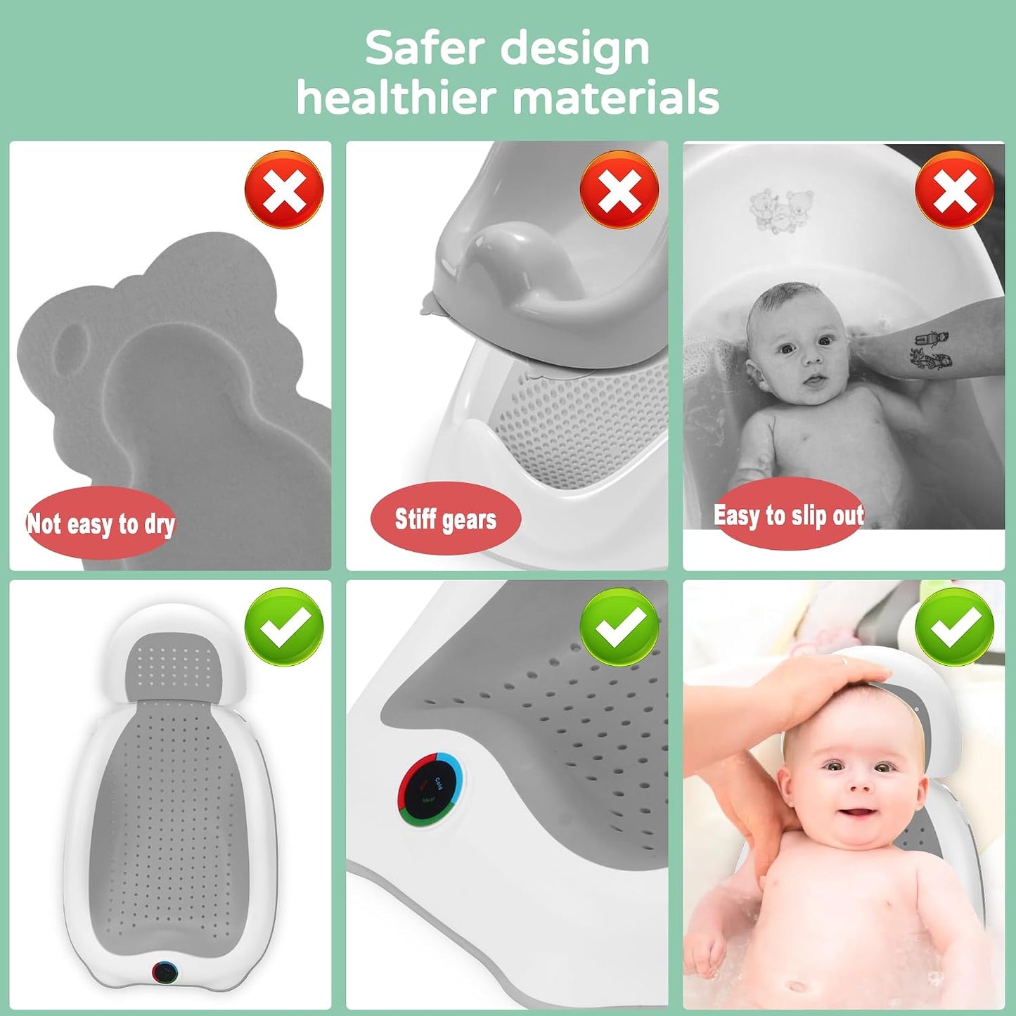Baby Bath Support | Newborn Bathtub,Ideal for Babies Less than 6 Months Old with Thermometer Baby Bather, Baby Tubs for Baby Tubs for Newborn Essentials Must Haves-Baby Tub (Gray)